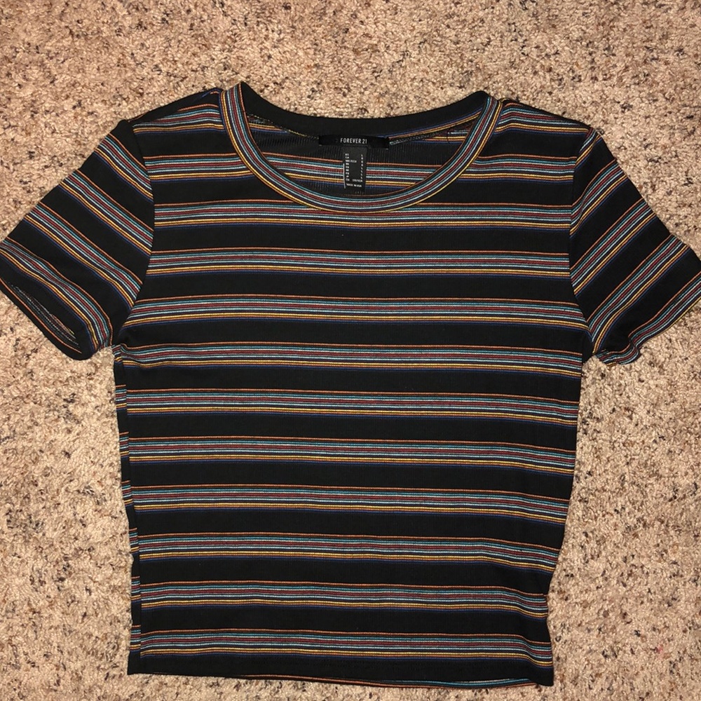 Black and rainbow striped t shirt